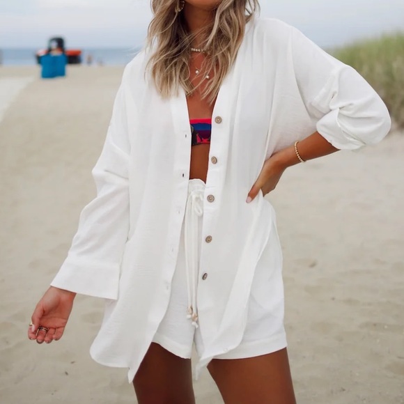 Timeless & classy essential button down & wide leg pants. Worn for 1 hour only. - Picture 6 of 9